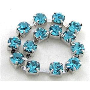 aquamarine rhinestone chain, platinum plated, approx 3.8-4mm rhinestone