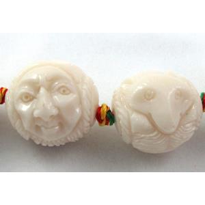 Compositive coral bead, face and fox, 16x20mm, 16pcs per st