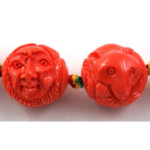 Compositive coral bead, face and fox, 16x20mm, 16pcs per st