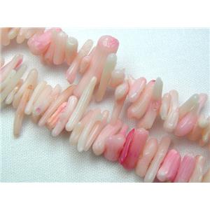 chip coral bead, dyed, pink/white, approx 4-12mm, 16 inch