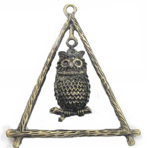 Tibetan Silver Owl pendant, Lead and nickel Free, bronze, 70x70mm