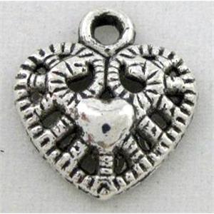 tibetan silver heart pendant, Non-Nickel, approx 12mm dia