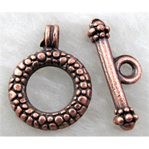 Red copper Tibetan Silver toggle clasps, 16mm dia,stick:24mm length