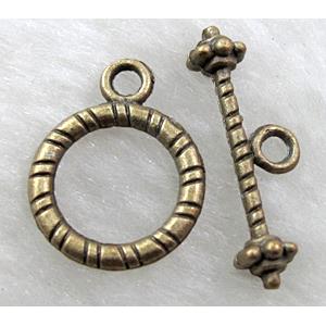 Antique Bronze Tibetan Silver toggle clasps, 13mm dia, stick:20mm length