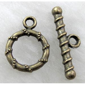 Antique Bronze Tibetan Silver toggle clasps, 11mm dia, stick:20mm length