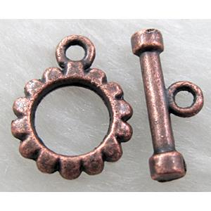 Tibetan Silver toggle clasps, Antique Red, 12mm dia, stick:16mm length