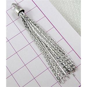 Tassel pendant, copper, platinum plated, cap:6.5mm, 60mm length