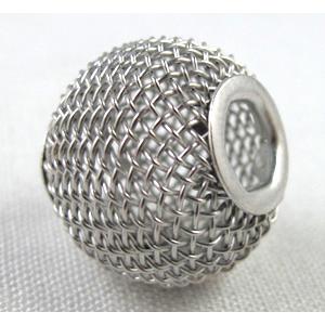 Mesh Bead, iron, platinum plated, 20mm dia, 6mm hole