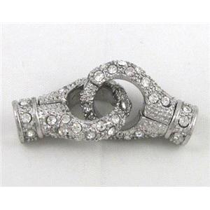 end of cord, alloy magnetic clasp with rhinestone, platinum plated, approx 20x25mm