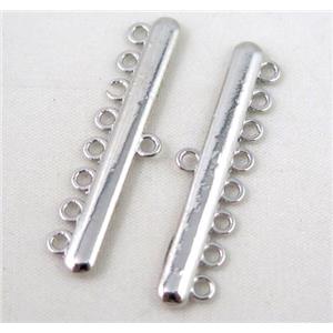 bracelet bar, alloy connector, platinum plated, approx 11x43mm, 8 hole, 2mm hole