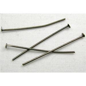 flat-HeadPins, iron, Black, T-shaped, 24mm length