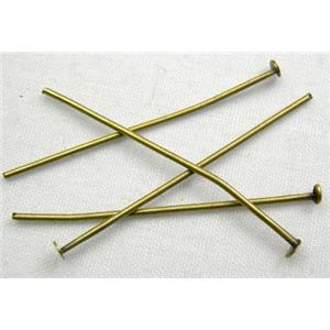 flat-HeadPins, iron, antique bronze, T-shaped, 26mm length