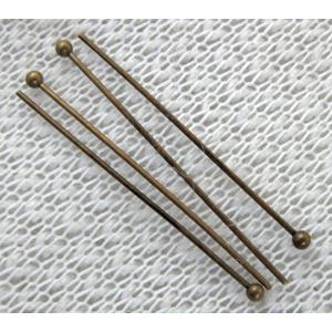 round-HeadPins, copper, antique bronze, 0.5x50mm, head:1.5mm