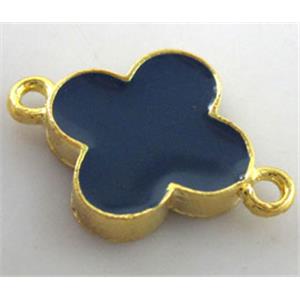 Bracelet bar, lucky clover, enamel alloy connector, approx 15.5mm dia