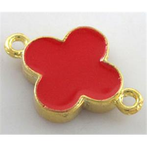 Bracelet bar, lucky clover, enamel alloy connector, approx 15.5mm dia