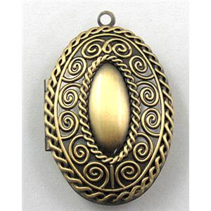 necklace Locket pendant, oval, copper, Bronze plated, 26x38mm, nickel free