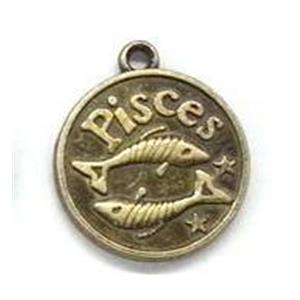 12 zodiac, alloy pendant, antique bronze, 17mm dia