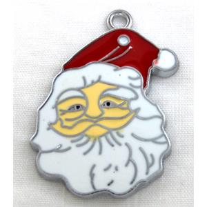 Santa claus pendant, Enamel, alloy, platinum plated, 26x34mm