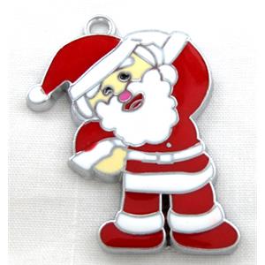 Santa claus pendant, Enamel, alloy, platinum plated, 28x38mm