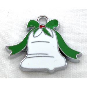 Christmas bell pendant, Enamel, alloy, platinum plated, 28x22mm