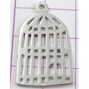 Platinum Plated Bird Cage Pendant, copper, Nickel Free, 18x28mm