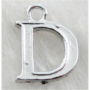 Alphabet pendants, D-letter, alloy, platimun plated, approx 9x13mm, nickel free