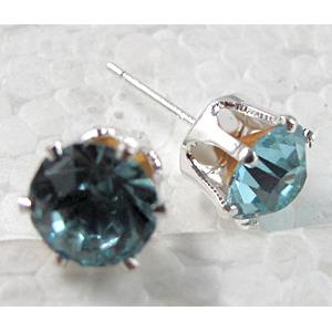 Silver Plated Copper Earring Pin, Rhinestone, Nickel Free, 6mm dia, 16.5mm length