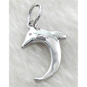 dolphin, copper pendants, platinum plated, 17x25mm