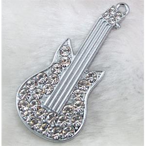 guita Pendants, rhinestone, alloy, platinum plated, 22x50mm