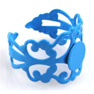 adjustable Ring with bezel tray, copper, enamel, nickel free, 18mm dia