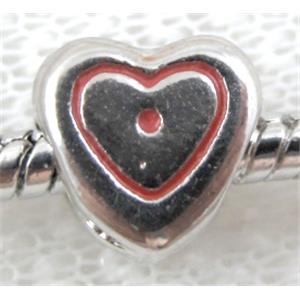 enamel stopper beads, heart, screw, alloy, 9mm dia,  hole:4mm, Nickel Free Lead Free, screw