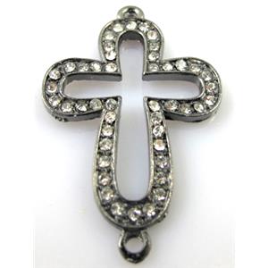 bracelet bar, alloy four-leaf clover cross pave Rhinestone, black, 28x35mm