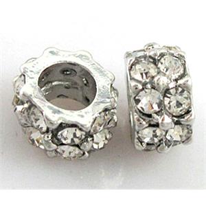 alloy bead with rhinestone, platinum plated, 10mm, 5mm hole