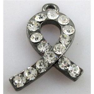 cancer awareness ribbon, alloy pendant with rhinestone, black, approx 12x26mm