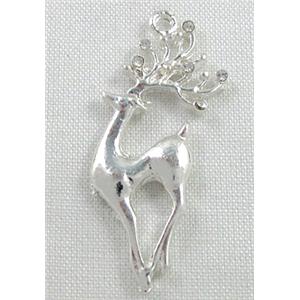 alloy pendant with rhinestone, Wapiti, silver plated, 20x40mm