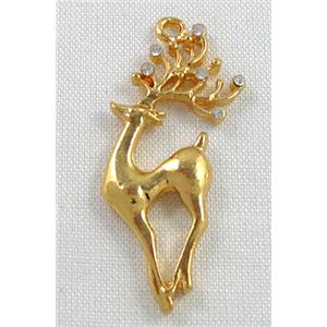 alloy pendant with rhinestone, Wapiti, gold, 20x40mm