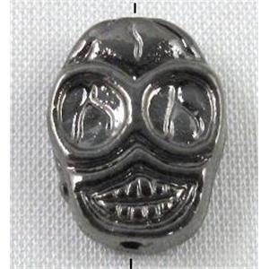 Skull charm for bracelet, alloy bead, black, 12x16mm