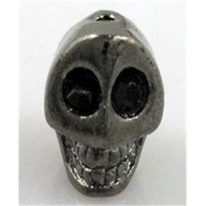 skull charm for bracelet, alloy bead with rhinestone, 9x12x9.5mm, 1.8mm hole