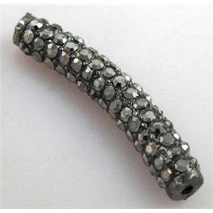 bracelet bar alloy spacer tube with rhinestone, 4x30mm