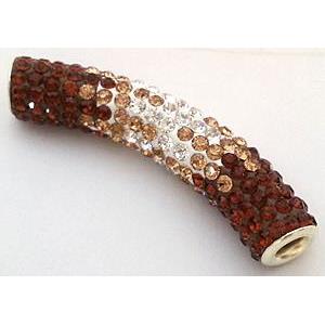 bracelet spacer, copper, fimo tube with rhinestone, 10x47mm, approx 4.5mm hole