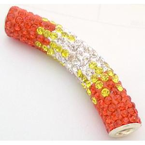 bracelet spacer, copper, fimo tube with rhinestone, 10x47mm, approx 4.5mm hole