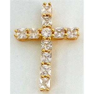 copper bead with zircon, cross, gold, 20x30mm