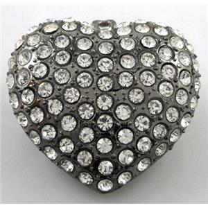 heart alloy peadant with rhinestone, black, 45mm wide