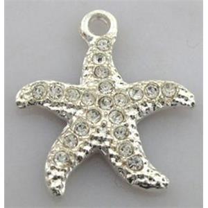 starfish alloy pendants with rhinestone, 20mm dia