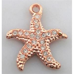 starfish alloy pendants with rhinestone, 20mm dia