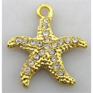 starfish alloy pendants with rhinestone, 20mm dia