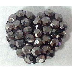 bracelet bar, resin bead with rhinestone, flat heart, 12mm wide