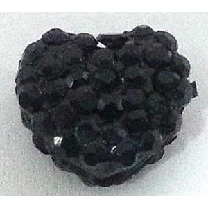bracelet bar, resin bead with rhinestone, flat heart, 12mm wide