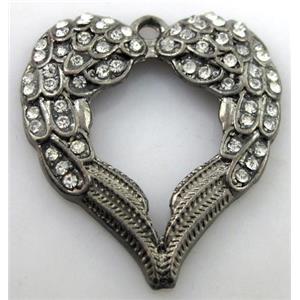 alloy pendants with rhinestone, black, 34x36mm