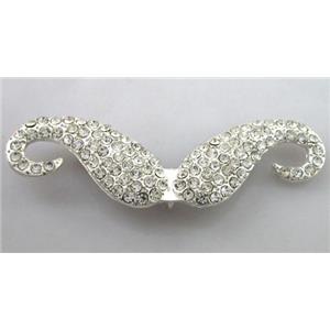 alloy Mustache pendants pave rhinestone silver plated, 18x58mm